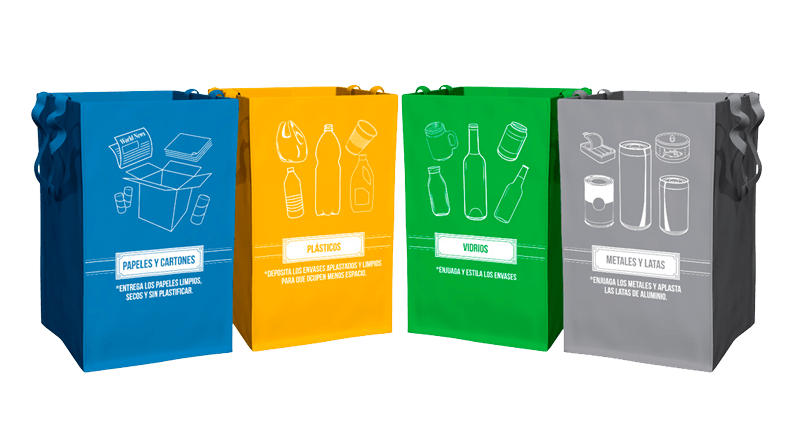 Bolsas para reciclaje de Vidrio, Plástico, Papel